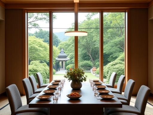 A private dining room with a view of the garden