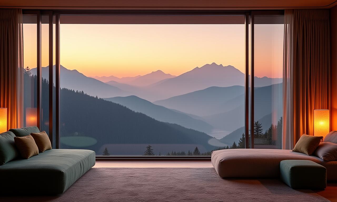 Panoramic mountain view from a Kagayaki Peak suite at sunrise