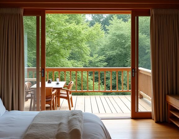Sora Terrace Room with a spacious wooden deck overlooking the forest